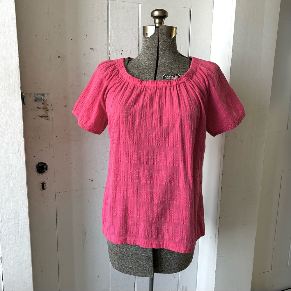 Vintage Avenue Melon Airy Seersucker Peasant Blouse